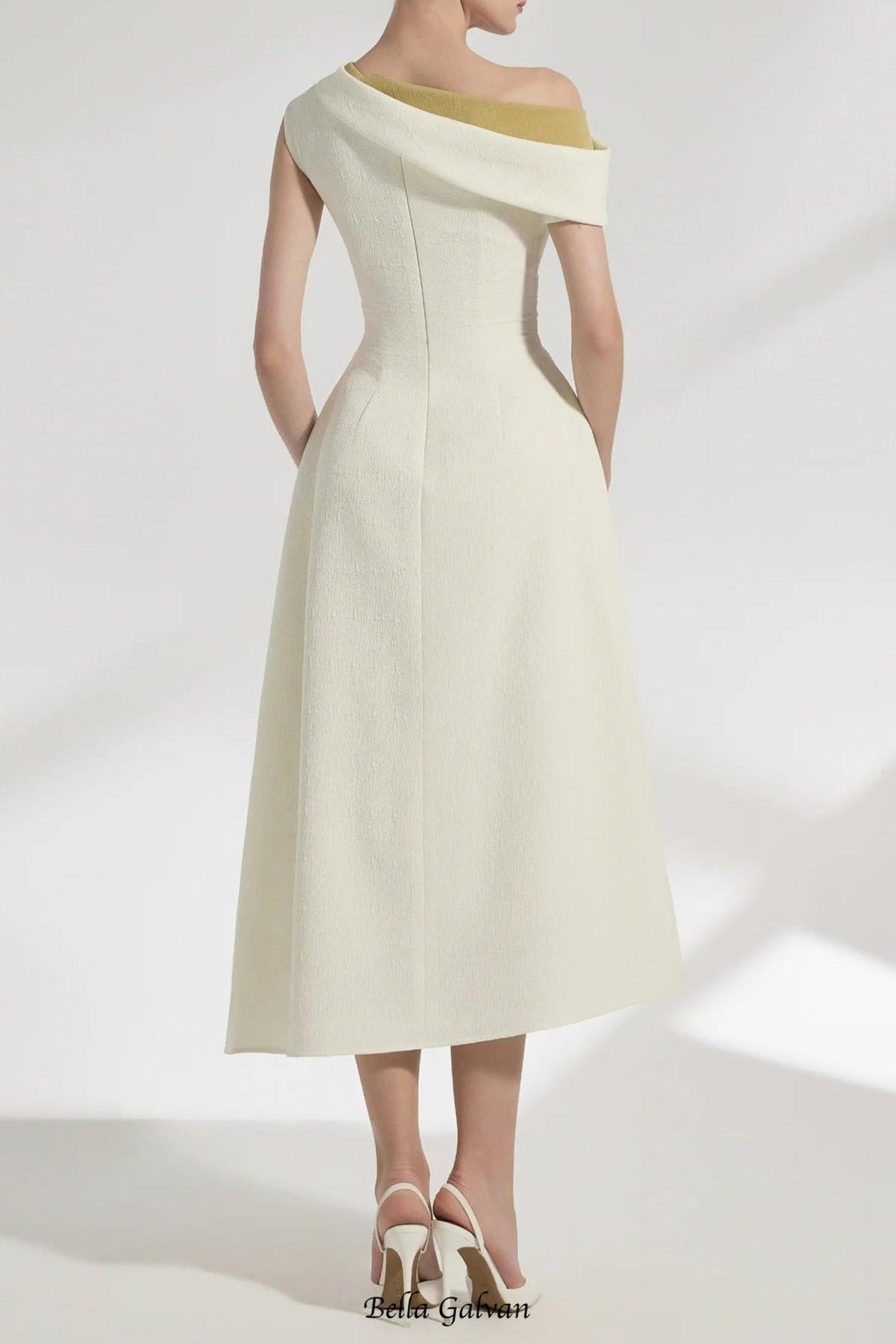 lucy one-shoulder a-line midi dress in white