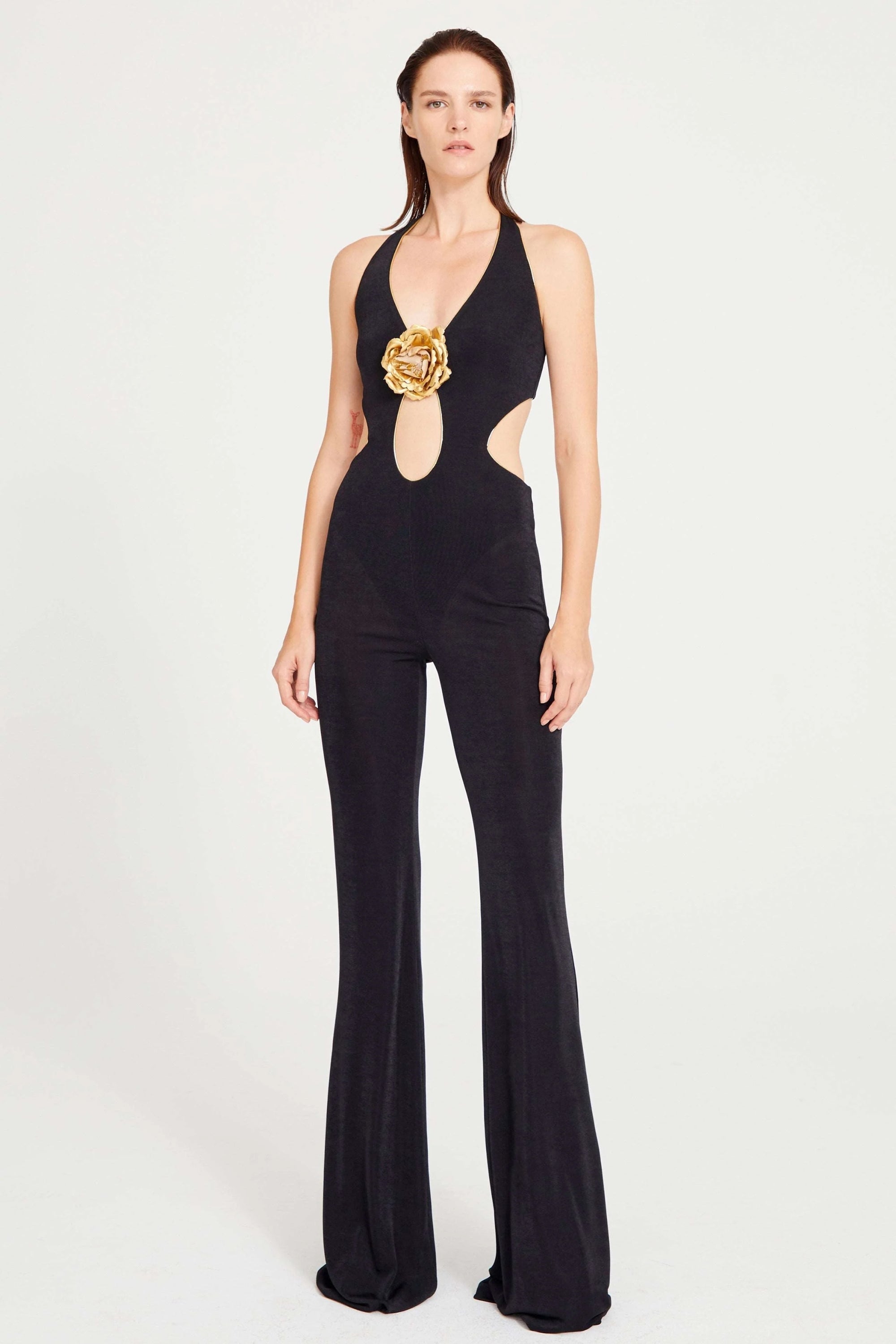 Flowering Girl Women Cutout Floral Jumpsuits In Black