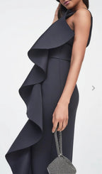 Flowering Girl Women Asymmetric Draped Frill Scuba Dress