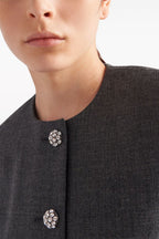 Flowering Girl Women Feather-Trim Single-Breasted Wool Jacket