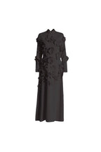 Flowering Girl Women 3D Flower Stand Collar Long Sleeve Midi Dress