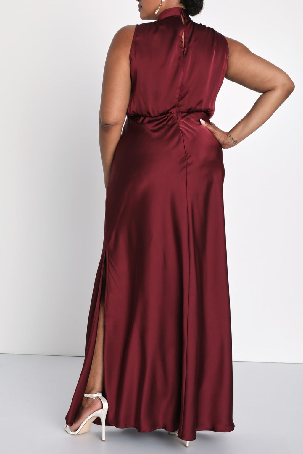 Flowering Girl Women Wine Satin Maxi Dress