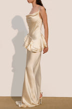 Flowering Girl Women Beverly Splicing Ruffle Silk Maxi Dress In Apricot