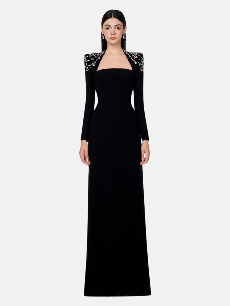 Flowering Girl Women crystal-embellished black long sleeve maxi dress