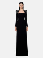 Flowering Girl Women crystal-embellished black long sleeve maxi dress