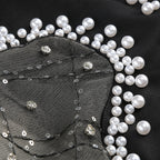 Flowering Girl Women Symmetrical tulle pearl embellished mini dress in black