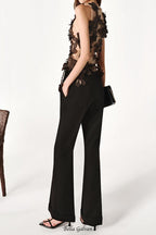 Moyer Bodycon Flower Applique Tulle Top in black
