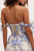 Hydrangea Tender Floral Maxi Tie-Strap Dress