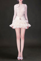 Eudora Lace Embroidery Ruched Trim Mini Dress In White