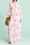 Kimberley Pink v-Neck Floral Print Printed Maxi Dress