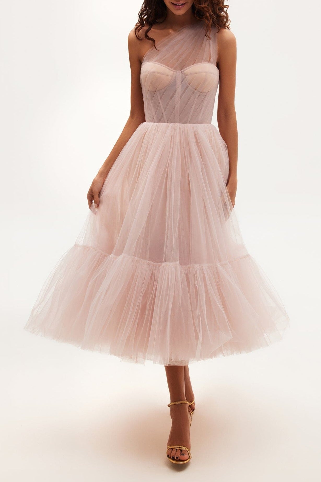 Misty Rose One-Shoulder Cocktail Tulle Dress