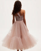 Misty Rose One-Shoulder Cocktail Tulle Dress