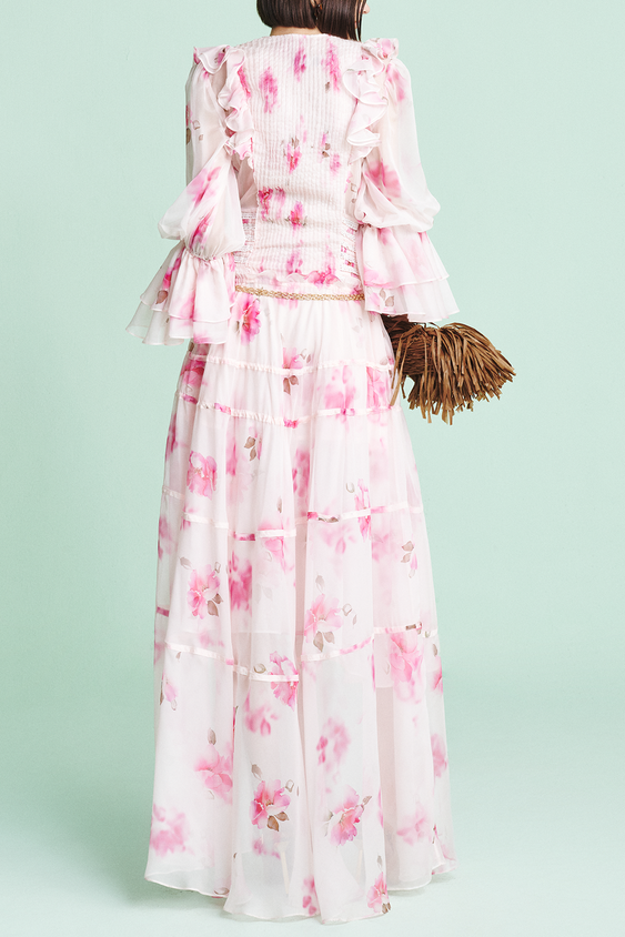 Kimberley Pink v-Neck Floral Print Printed Maxi Dress