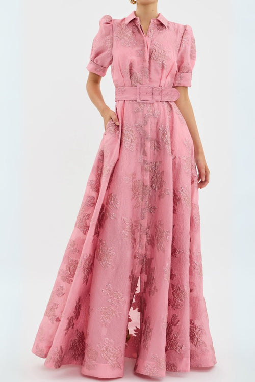 Flowering Girl Women Annette Floral Embellished Button Gown In Pink