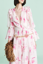 Kimberley Pink v-Neck Floral Print Printed Maxi Dress