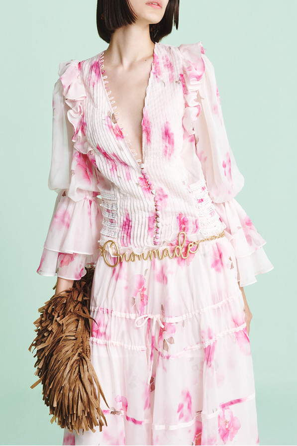 Kimberley Pink v-Neck Floral Print Printed Maxi Dress