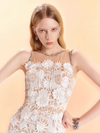 MESH DIAMOND LACE MIDI DRESS IN WHITE