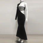 Flowering Girl Women crystal embellished One-Sleeve Cut-Out Maxi Dress in black
