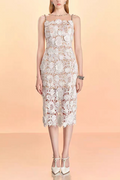 MESH DIAMOND LACE MIDI DRESS IN WHITE