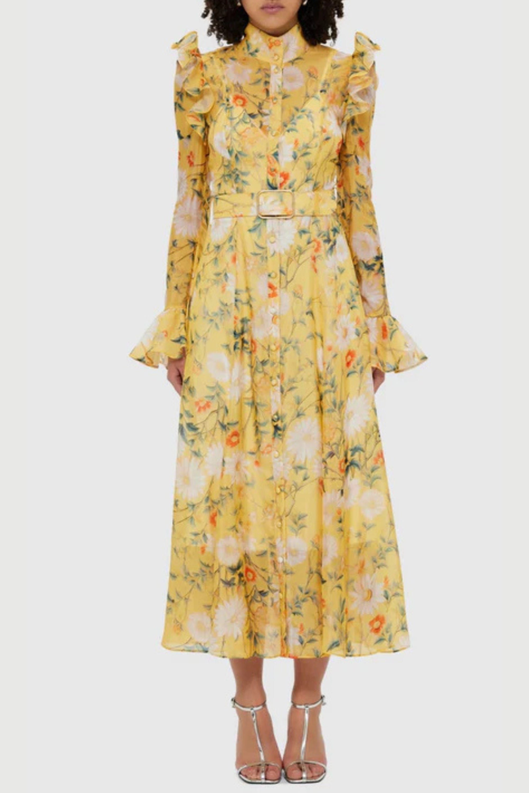 Flowering Girl Women Daisy Print Butterfly Sleeve Midi Dress In Yellow