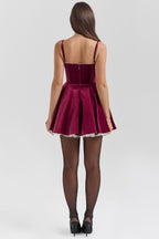Flowering Girl Women Velvet Strappy Mini Dress In Red