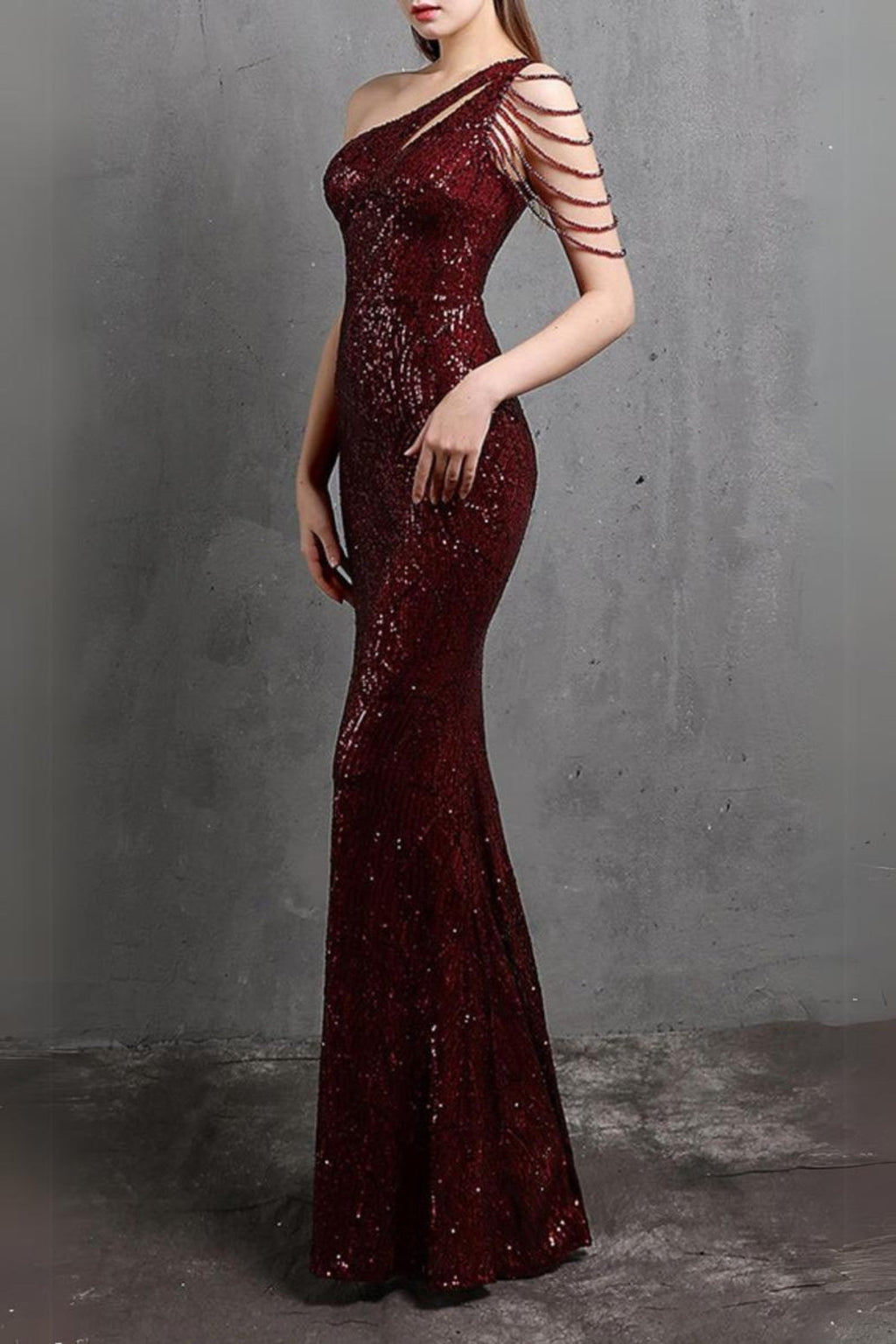 Flowering Girl Women Red Cutout Sequin Maxi Dress