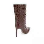Flowering Girl Women Snake-print high-heeled pointed-toe straight-leg boots