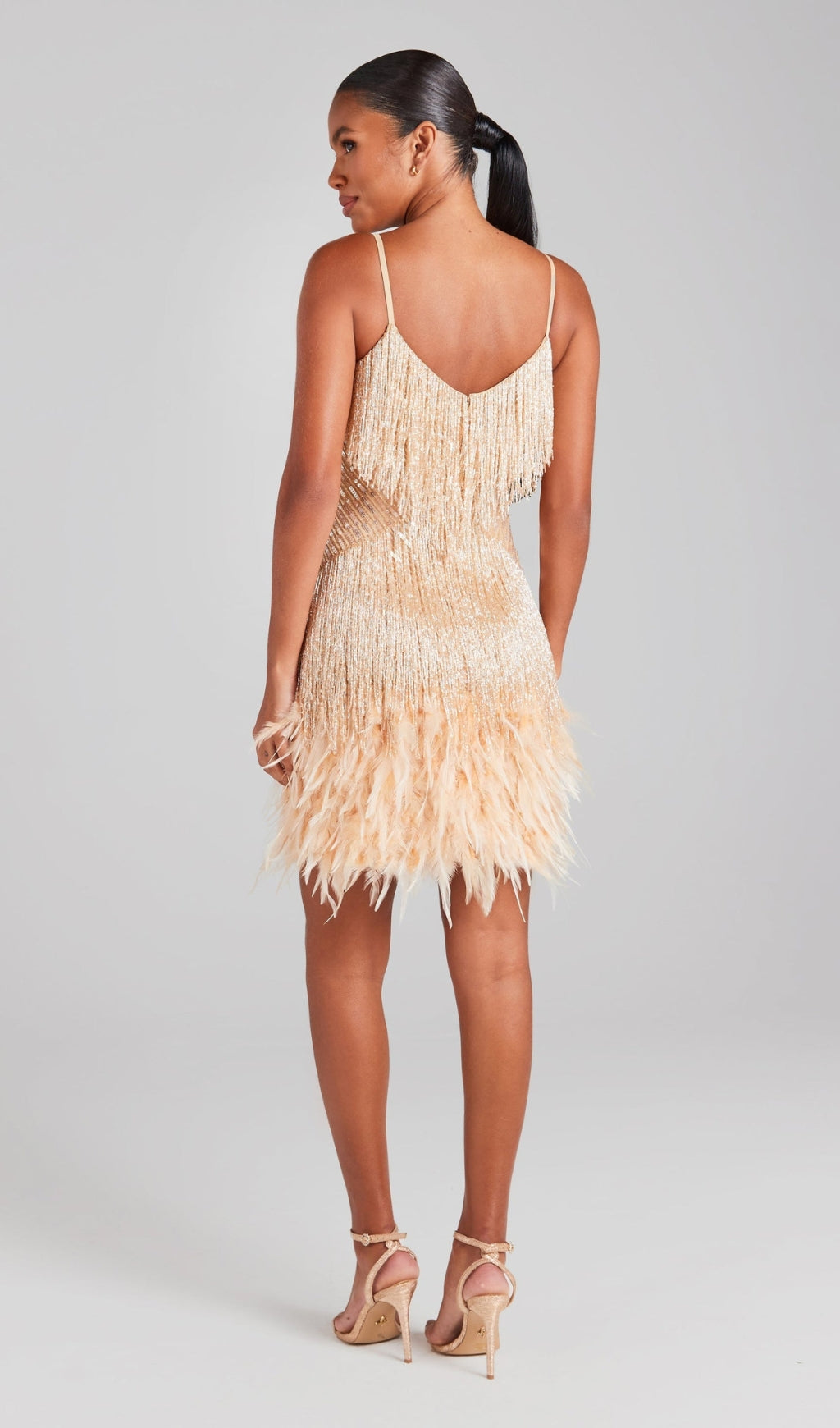 Champagne Tassel Feather Mini Dress