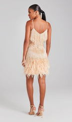 Champagne Tassel Feather Mini Dress