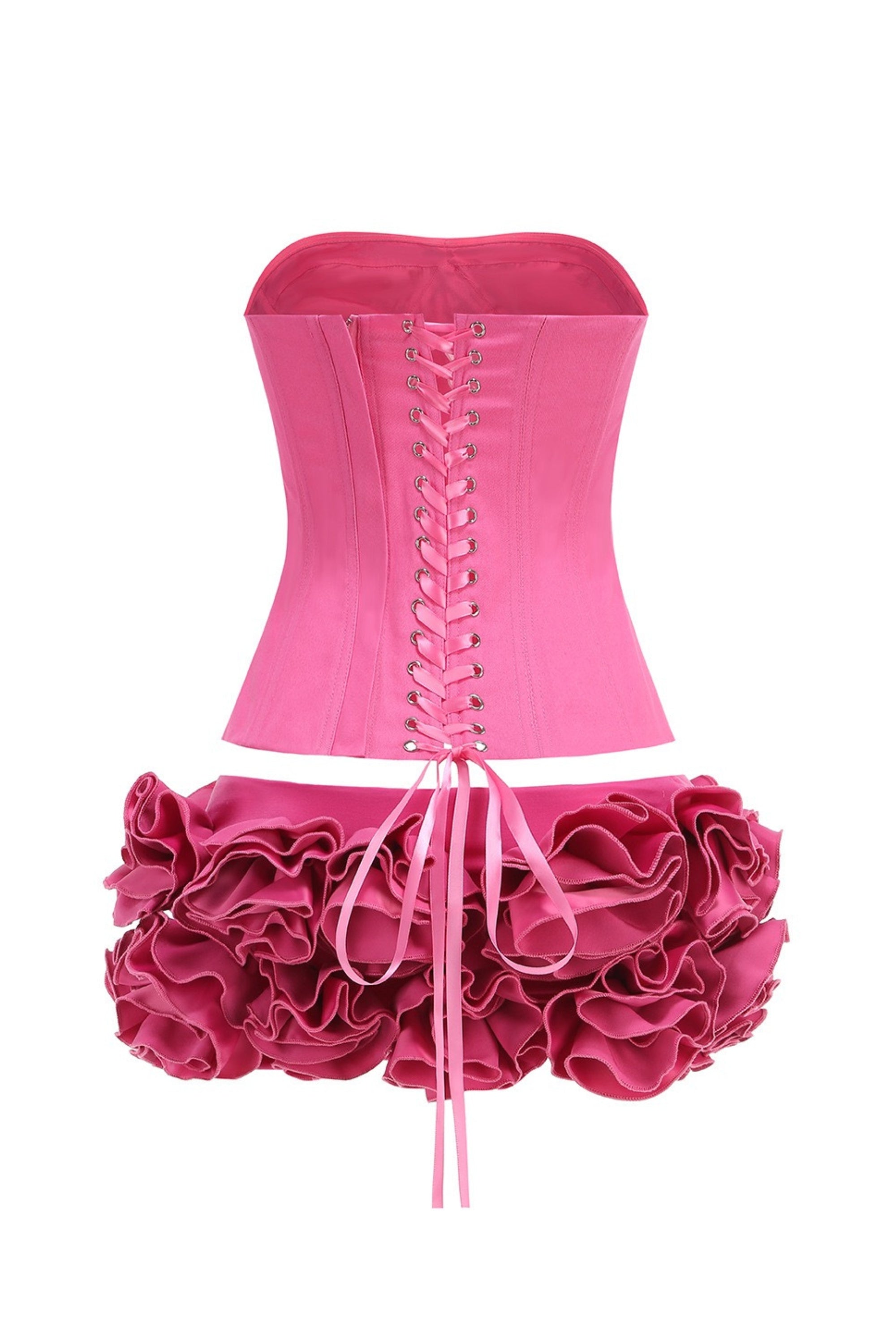 Flowering Girl Women Clegg Pink Corset Flower Two-Piece Set