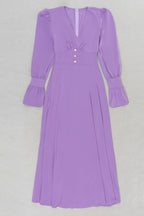Flowering Girl Women Long Sleeve V Neckline Midi Dress In Purple