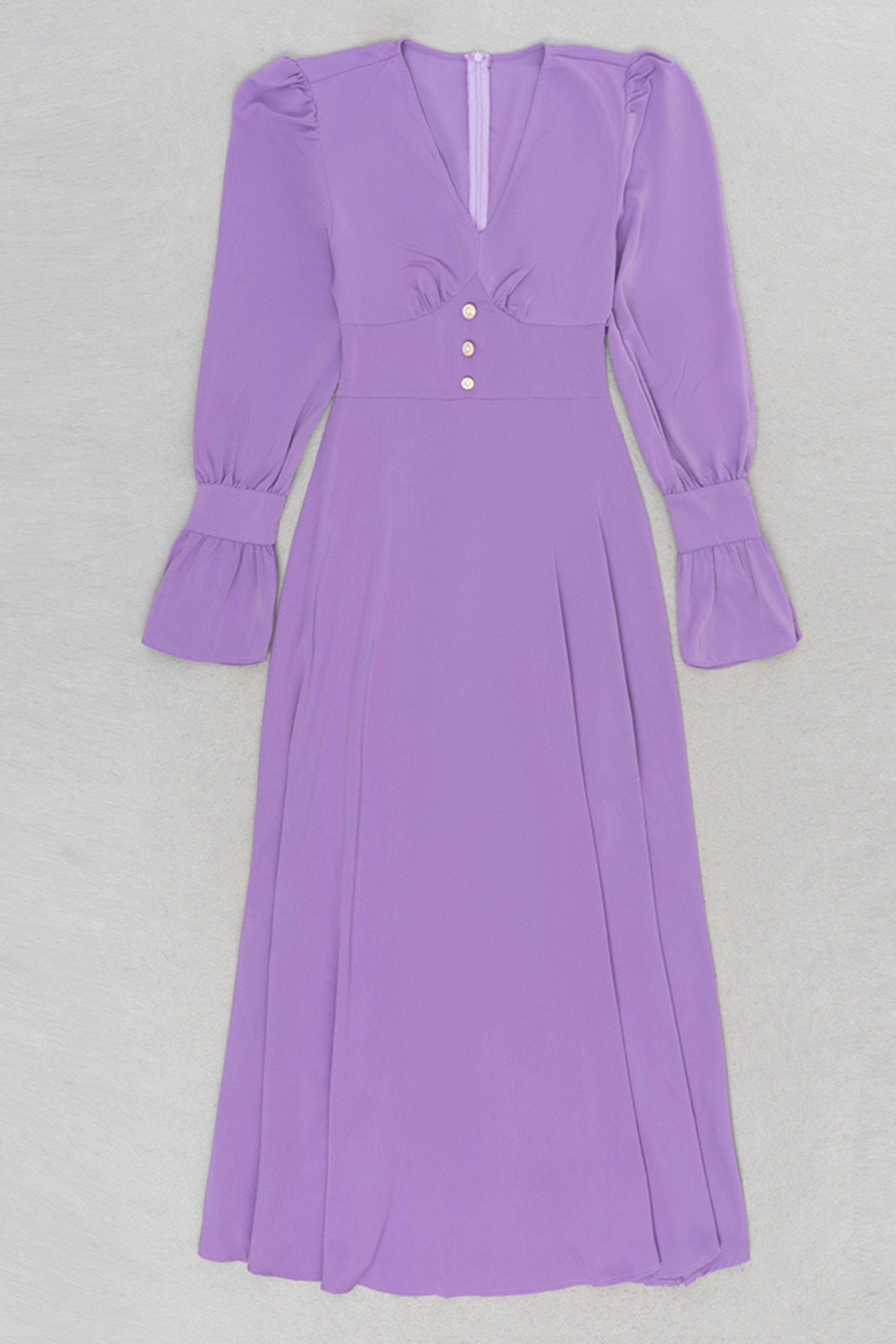Flowering Girl Women Long Sleeve V Neckline Midi Dress In Purple