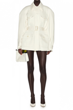 Flowering Girl Women Collared Long Sleeve Belted Cargo Pocket Mini Field Jacket