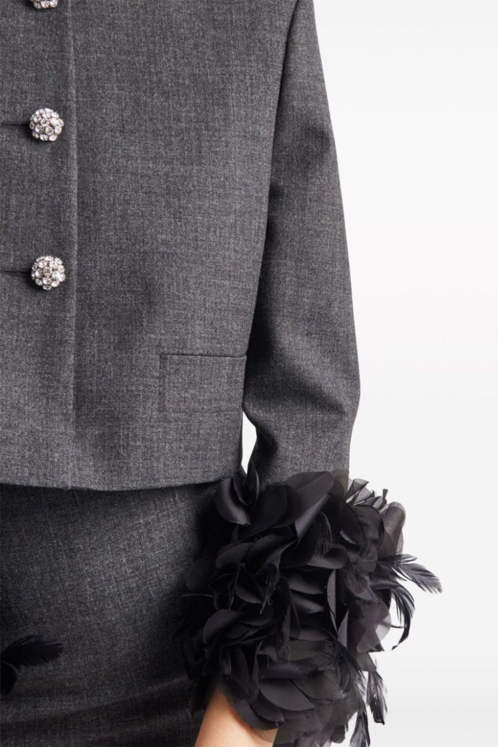 Flowering Girl Women Feather-Trim Single-Breasted Wool Jacket
