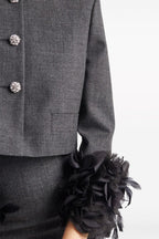 Flowering Girl Women Feather-Trim Single-Breasted Wool Jacket