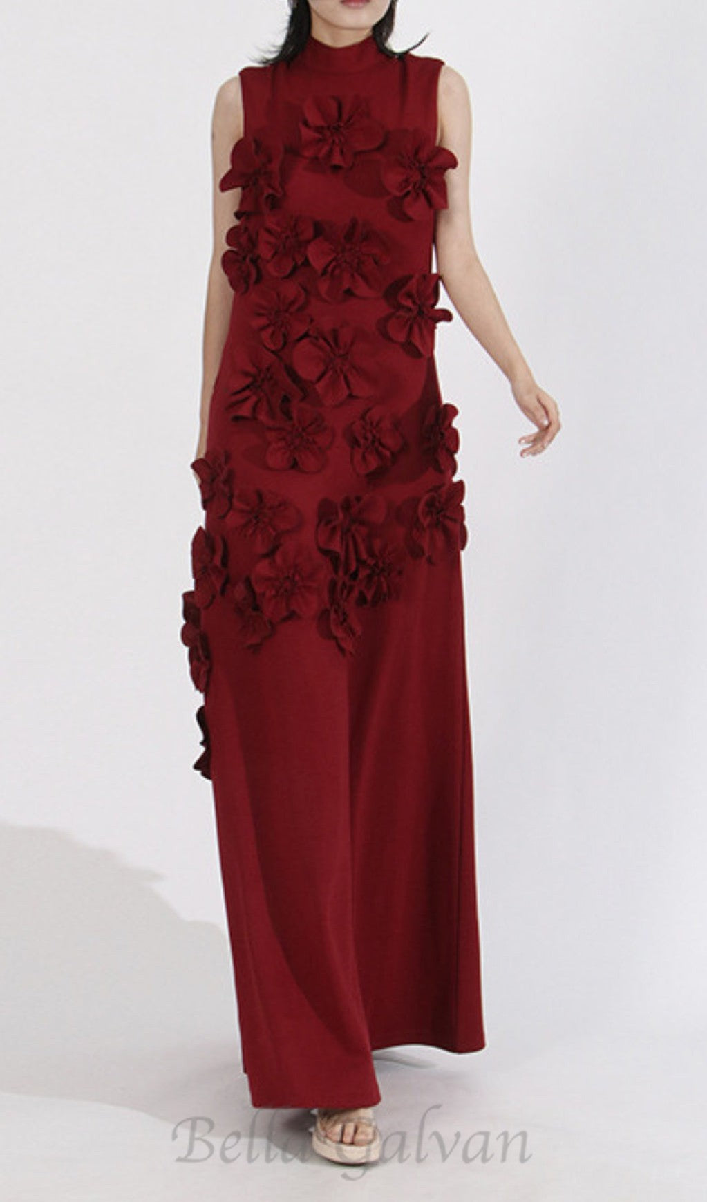 Flowering Girl Women ANNONA RED FLOWER EMBELLISHED MAXI DRESS
