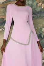 Flowering Girl Women damla Rhinestone embellished Long Sleeve Midi Dress - pink