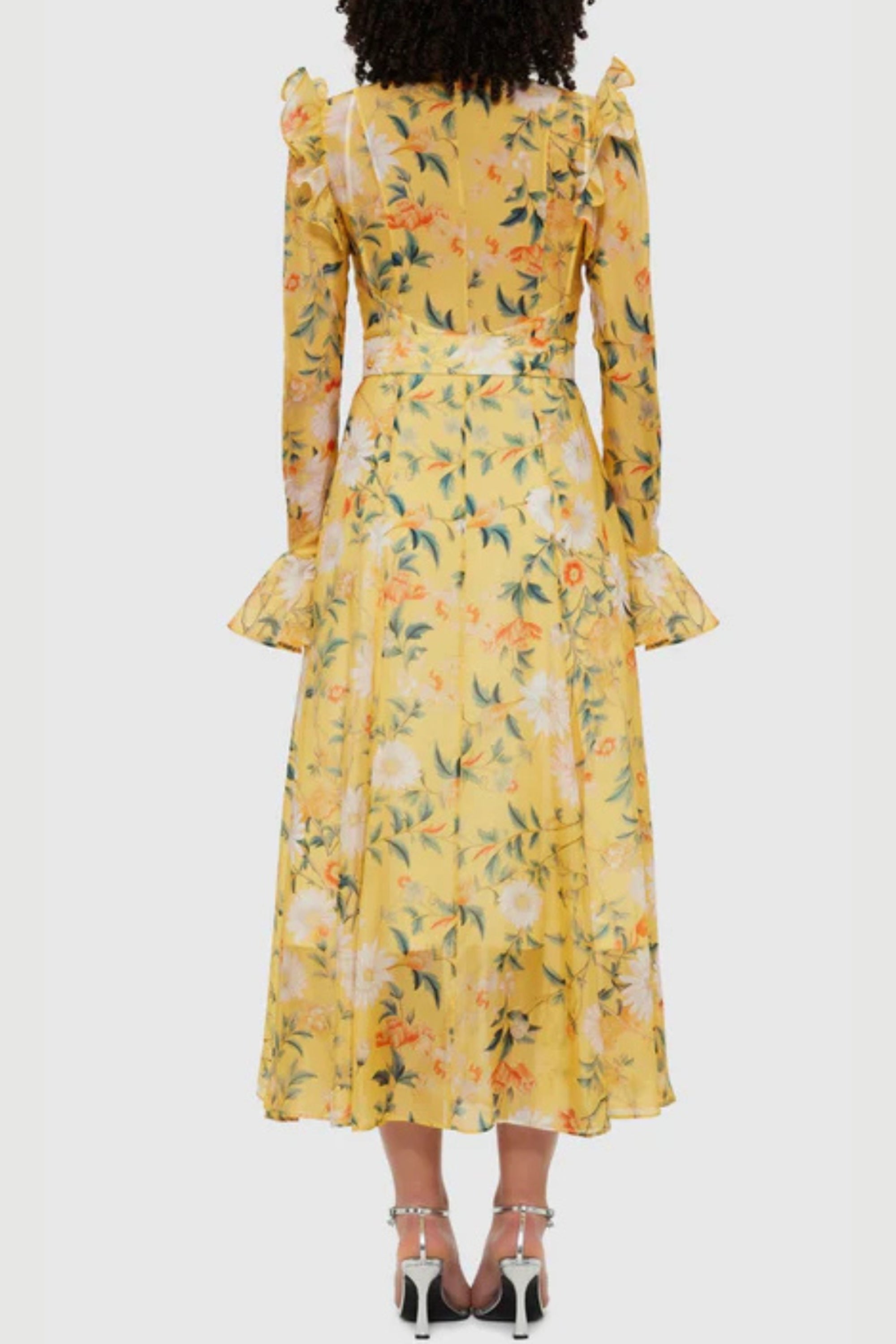 Flowering Girl Women Daisy Print Butterfly Sleeve Midi Dress In Yellow