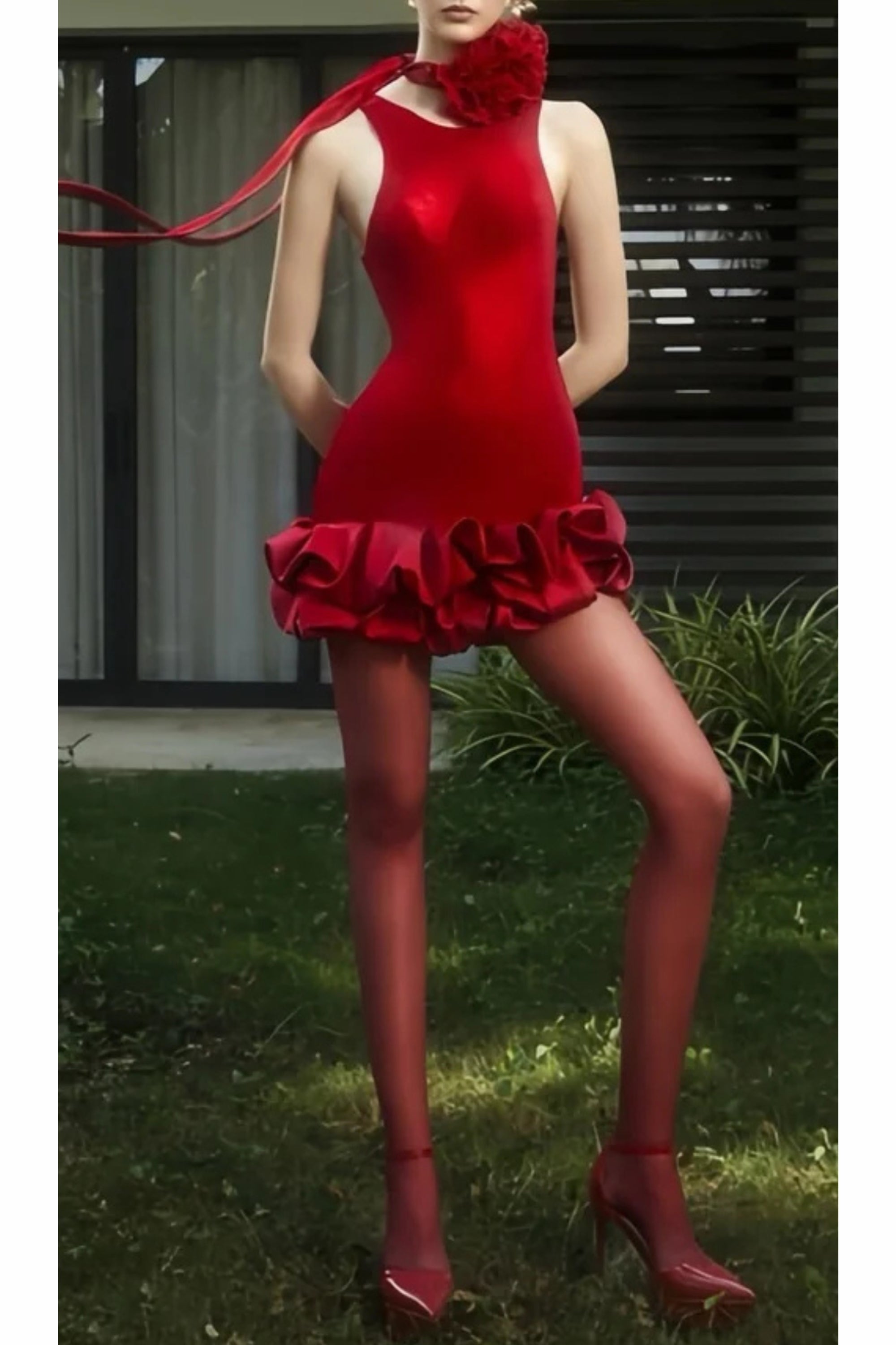 Flowering Girl Women Flower Trim Sleeveless Mini Dress In Red