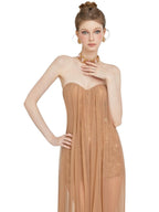 Flowering Girl Women Thea Strapless Mesh Backless maxi Dress in brown