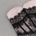 Flowering Girl Women Strapless black Lace Corset Maxi Dress in pink