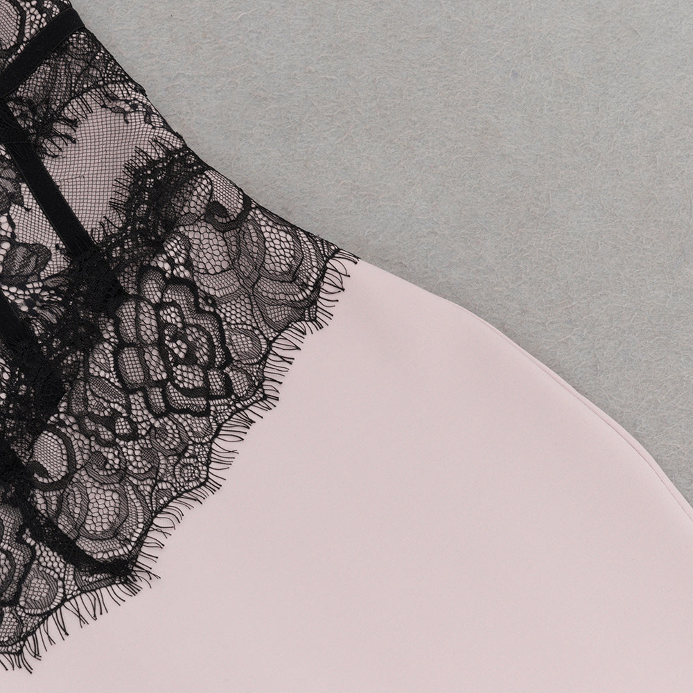 Flowering Girl Women Strapless black Lace Corset Maxi Dress in pink