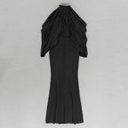 Flowering Girl Women off-shoulder crystal halter maxi dress in black
