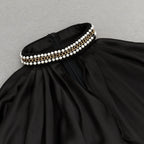 Flowering Girl Women off-shoulder crystal halter maxi dress in black