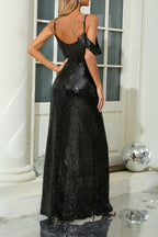 Flowering Girl Women Sequin Strap Maxi Dress In Black