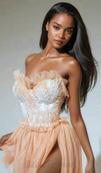 Flowering Girl Women Kalene Strapless Ruffle Tulle Dress In Apricot