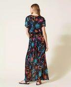 Flowering Girl Women Printed jumpsuit in pleated georgette