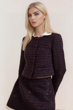 Flowering Girl Women Brigitte Purple Sequined Tweed Jacket & Skirt Matching Set