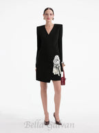 Flowering Girl Women crystal draped embellished black mini dress