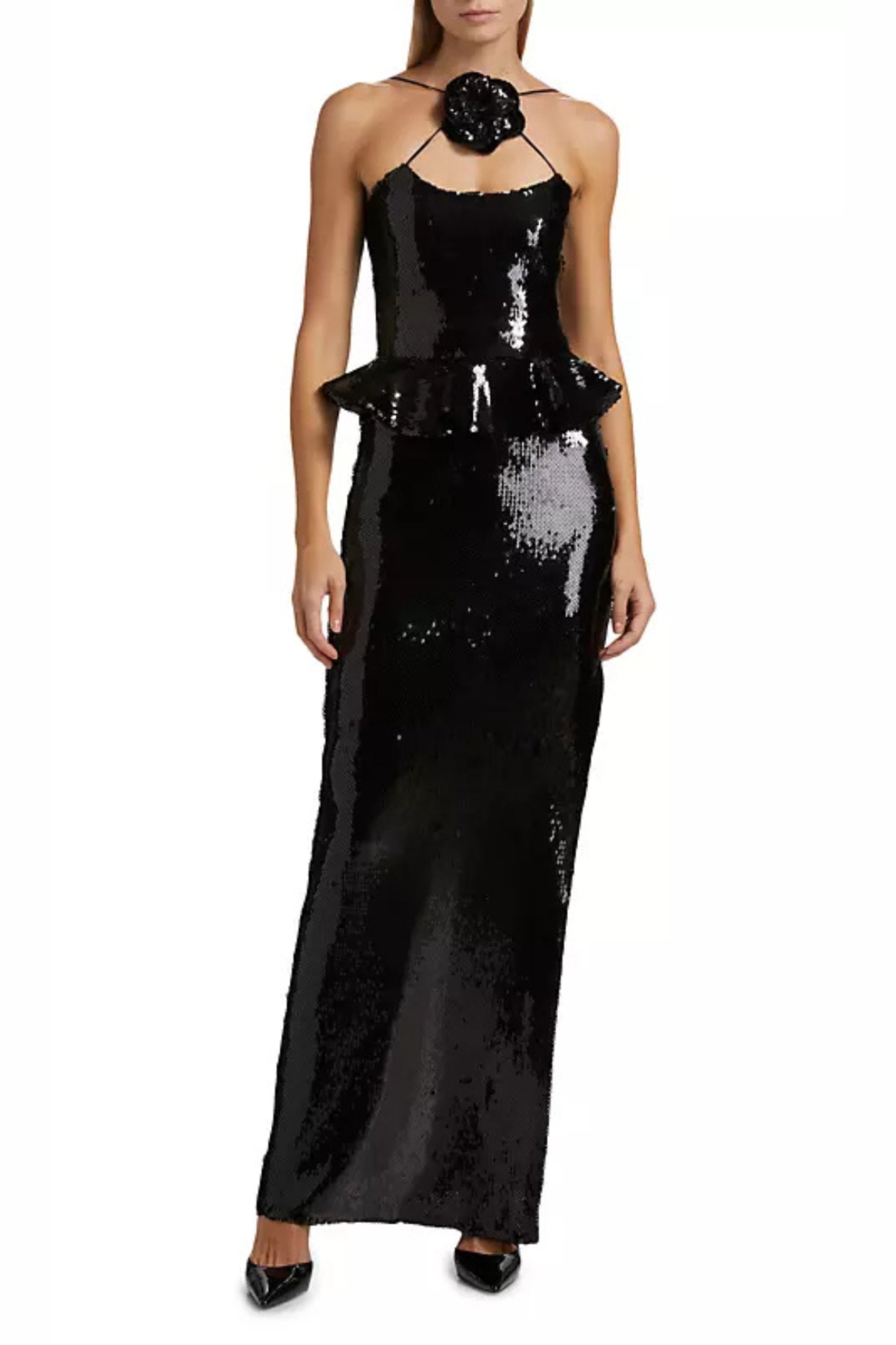 Flowering Girl Women Peplum Waist Sequin Maxi Dress In Black
